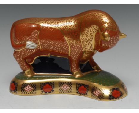 A Royal Crown Derby paperweight, Harrods Bull, printed mark, gold stopper, limited edition 250/400, certificate, boxed Condit