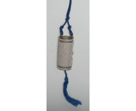 An Art Deco period Austrian silver gilt and enamel lady’s evening companion, decorated with horizontal and guilloche bands, h