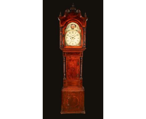 A late George III mahogany crossbanded, marquetry and oak longcase clock, 35.5cm enamel dial inscribed W. Johnson, Birmingham