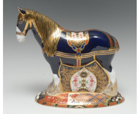 A Royal Crown Derby paperweight, Shire Horse, commissioned by Sinclairs, printed mark, gold stopper, limited edition 1411/150