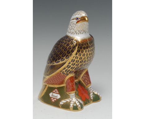 A Royal Crown Derby paperweight, Bald Eagle, commission by Harrods, printed mark, gold stopper, limited edition 134/300, cert