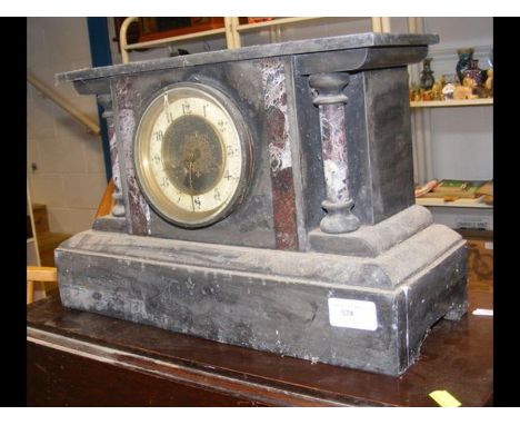 A Victorian slate and marble mantel clock