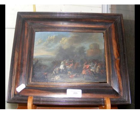 JOSEPH VAN BREDAEL - 1688-1739, oil on copper of cavalry battle outside of the walls of a town, signed with initials 'JB' low