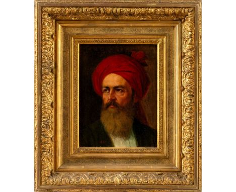 Kaulbach, Anton (Hannover, Berlin 1864-1934) Orientale mit gebundenem rotem Turban  Sign. Öl auf Lwd. 36,5×28,5 cm. R. (60725