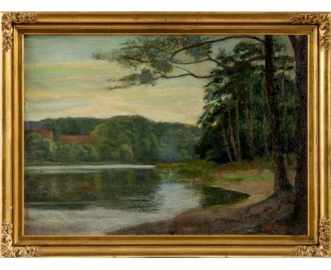 Stekker, Martin (Norden, Berlin 1878-1962) Grunewaldsee (um 1937)  Sign. Öl auf Leinwand, auf Holz aufgezogen. Ca. 46×64 cm. 
