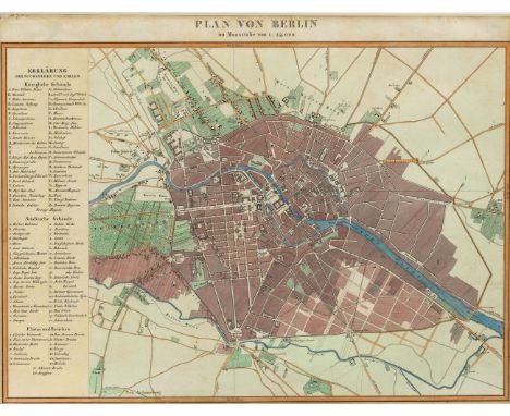 Berlin  Mitte 19. Jh. "Plan von Berlin im Maasstabe 1:24000". Kolorierter Stahlstich mit Legende nach E. Winckelmann. Ca. 24,