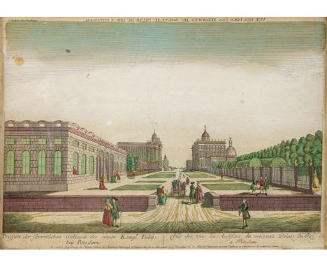 Potsdam - Guckkastenbild  (um 1770/80) Prospect der Sämmtlichen Gebäude des neuen Königl. Palais bey Potsdam. Kol. Kupferstic