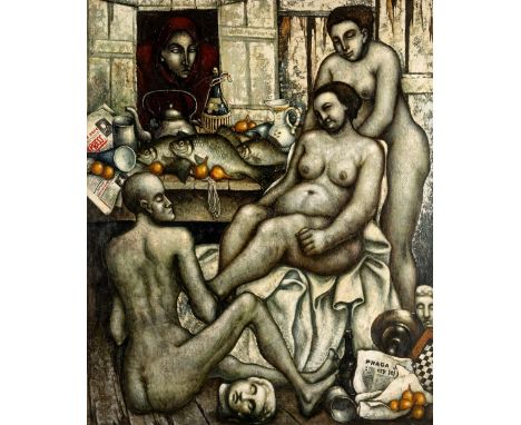 Garboliński, Wiesław (Głownie, Łódź 1927-2014) Mondhelle Nacht (Noc księżycowa)   Sign. u. dat. 1971. Öl auf Lwd. 170×140 cm.