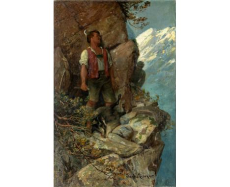 Leisten, Jacobus (Düsseldorf 1844-1918) "Auf Tod und Leben"  Wilderer mit erlegter Gemse wird am Felsvorsprung von Jäger verf