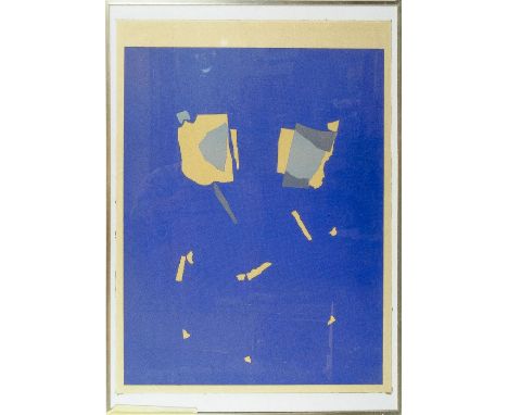 Stael, Nicolas de (St. Petersburg, Antibes 1914-1955) Abstrakte Komposition in Gelb, Grau und Anthrazit, auf blauem Grund  Fa