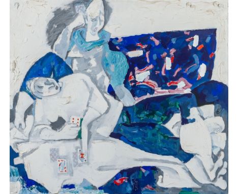 Zeitlin, Naum (Russland 1907-1997) "Karten"  Öl auf Lwd. 78,5×88 cm. Rücks. auf Kyrillisch Künstlername, Titel. u. Dat. 1973.