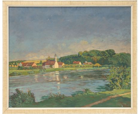 Schwarz, Georg (Wasserburg, Gräfelfing 1871–1948) Zwei Landschaftsgemälde  a) Altenhohenau am Inn, von Westen. b) Frühling im