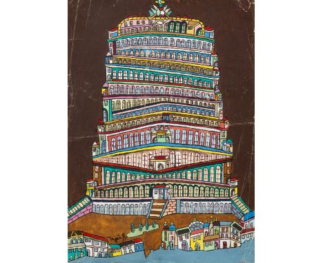 Feješ, Emerik (Osijek/Kroatien, Novi Sad/Serbien 1904-1969) Turm zu Babel  Sign. Gouache auf Papier. 42×29,7 cm. (Starke Gebr