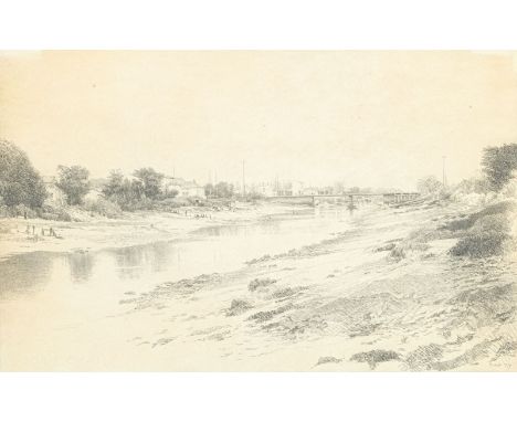 Kreidt, Fritz (Essen, Berlin 1936-2020) Flusslandschaft  Sign. u. dat. 1979. Bleistift. 28,5×44 cm. R. (45982)