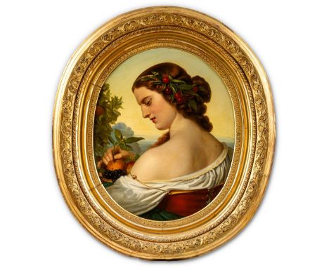 Bensinger, Amalie (Bruchsal, Reichenau 1809-1889) Rückenansicht einer Italienerin mit Früchtekorb   Sign. Öl auf Lwd. 64×53 c