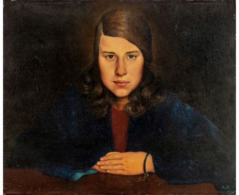 Riesen, Alexander von  (Moskau, Berlin 1892-1964) Porträt eines dunkelhaarigen Mädchens am Tisch sitzend  Monogr. u. dat. AvR