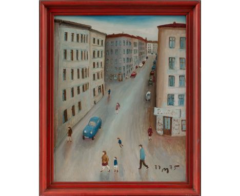 Mühlenhaupt, Kurt (Klein Ziescht, Zehdenick/OT Bergsdorf 1921-2006) Straßenszene in Berlin  Monogr. u. dat. 19 M 75. Öl auf H