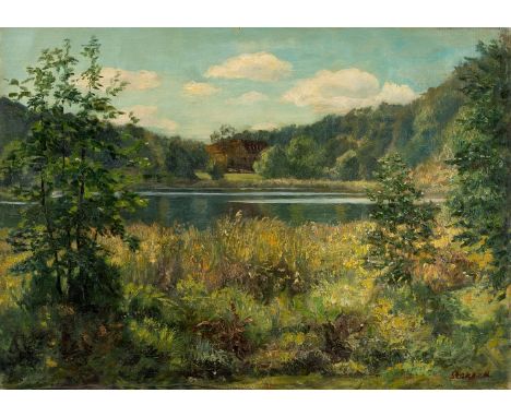 Stekker, Martin (Norden, Berlin 1878-1962) Grunewaldsee mit Paulsborn (um 1936)  Sign. Öl auf Lwd. Rücks. Ölstudie einer weib