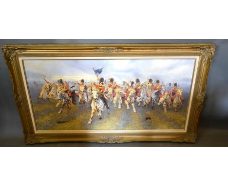 M Coleman 'The Greys After The Charge Of The Light Brigade' oil on canvas, signed, 60 x 120 cms 