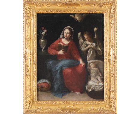 Donato Creti (Cremona 1671 - Bologna 1749), “Madonna che veglia il Bambino”.Olio su tela, H cm 38x30 - con cornice H cm 48x40