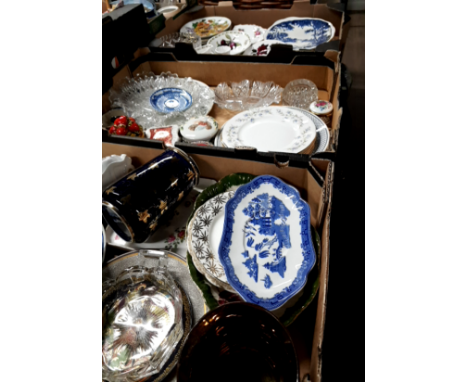 3 BOXES OF ASSORTED WARE INC SPODE BLUE AND WHITE DUCHESS TEA WARE ETC