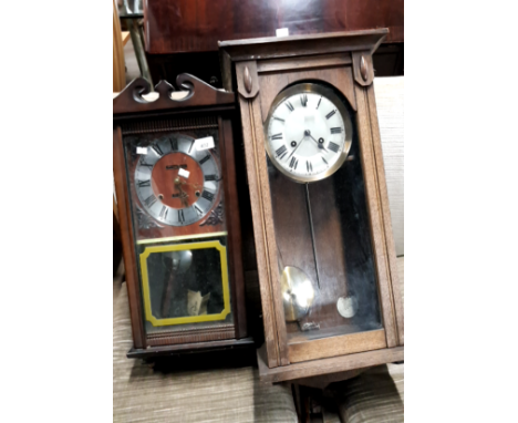MAHOGANY PRESIDENT 31 DAY WALL CLOCK TOGETHER WITH AN OAK WALL CLOCK