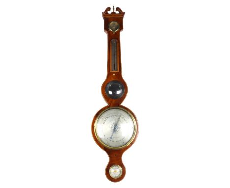 A 19th century mahogany-cased wheel barometer, engraved silvered dial signed A Martinelli of Union Street Borough, height 96c