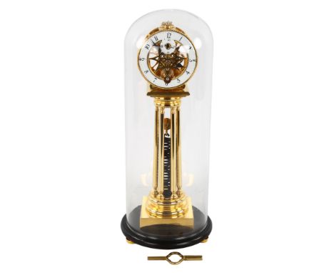 A collector's clock, single-train skeleton type movement, with spring housed between 6 columns, enamel chapter ring, all unde