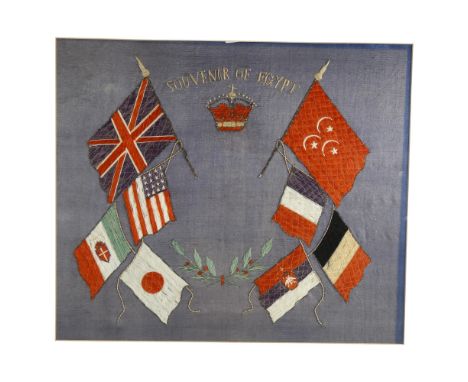 A 1st World War period flag tapestry, "Souvenir of Egypt", framed 65x 59cm including frame 