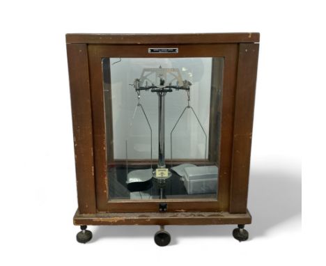 Vintage Scientific Scales by Griffin &amp; George Limited Made in Gt Britain. Scales housed in a wooden cabinet with two side