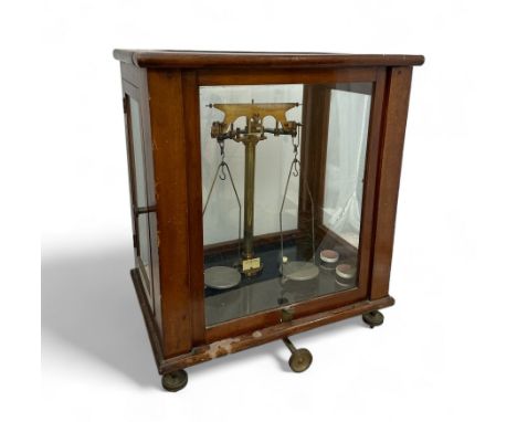 Vintage Scientific Scales by W &amp; J George Ltd Birmingham. Scales housed in Mahogany cabinet with two side opening doors a