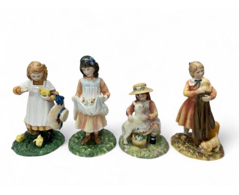 Four Royal Doulton limited edition 'Age of Innocence' figurines. Includes: Puppy Love HN3371, Making Friends HN3372, First Ou