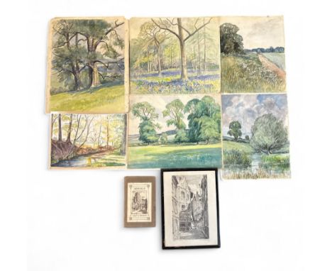 Small range of six original watercolour landscapes, most signed, to include; J. Mackney, G A Laice. Plus a signed ‘Abbeville’