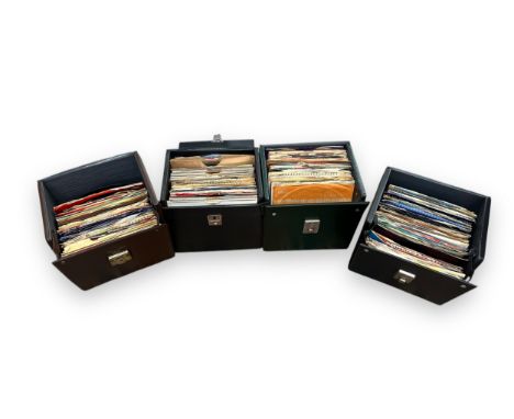 7 inch vinyl Singles collection, generally excellent to good in good plus plastic carry cases, with Elvis Pressley, Roy Orbis