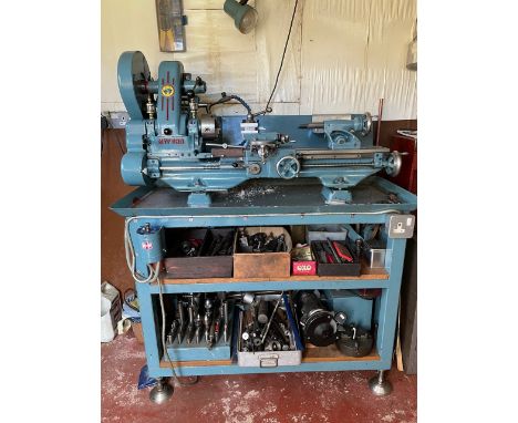 Myford ML7 lathe and multiple tools, accessories and accompanying elements. Sold in Situ due to scale, please contact us for 