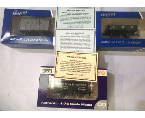 Three Dapol limited edition wagons for Wessex Wagons Bovey Pottery 114/307, LMR 115/120, RNAD 23/128. P&amp;P Group 1 (£14+VA