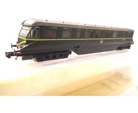 Grafar N gauge railcar, BR Green W28w speed whiskers in excellent condition, wrong box. P&amp;P Group 1 (£14+VAT for the firs