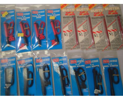 Peco wheel cleaning brush PL42 x4, Peco wheel scraper PL43 x7, 5.5mm Masonry Drill Bit x4, all new in packets. P&amp;P Group 