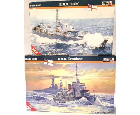Two Mister Kraft 1:500 scale ship kits; HMS Ivanhoe and HMS Sikht, appear complete, contents unchecked. P&amp;P Group 1 (£14+