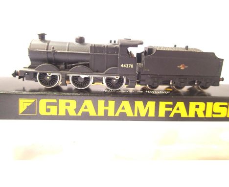 Graham Farish N gauge 1845 4F BR Black 44370, Late Crest in very good condition, no rear coupling, wrong screen in tender, lo