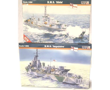 Two Mister Kraft 1:500 scale ship kits; HMS Impulsive and HMS Sikht, appear complete, contents unchecked. P&amp;P Group 1 (£1
