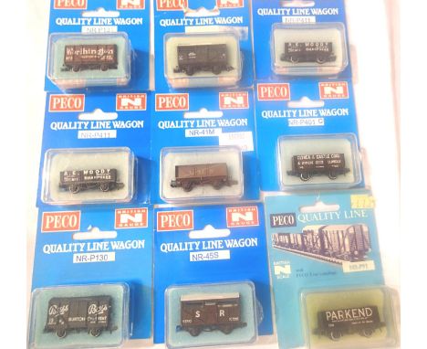 Nine Peco N gauge wagons including private owner, opens etc, in excellent condition, boxed. P&amp;P Group 1 (£14+VAT for the 