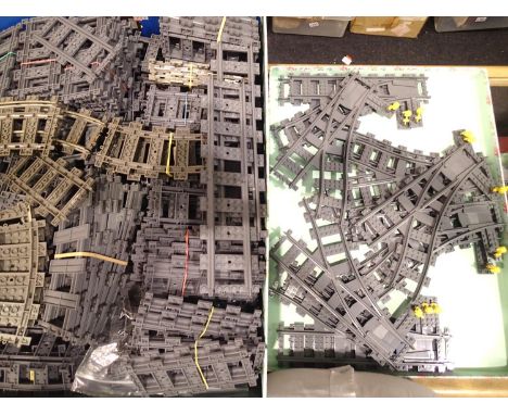Approximately 250 pieces of Lego grey plastic track, straights and curves and eleven points. P&amp;P Group 3 (£25+VAT for the