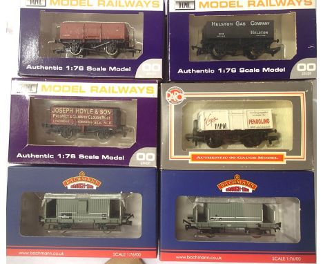 Six OO scale Bachmann/detail wagons including Virgin Pendolino and Joseph Hoyle. P&amp;P Group 1 (£14+VAT for the first lot a