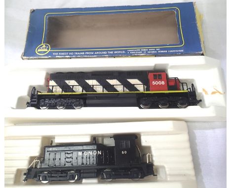 Two HO Diesel EMD SW1 Co-Co, slight damage to handrail and Bo-Bo, repainted Monon. P&amp;P Group 1 (£14+VAT for the first lot