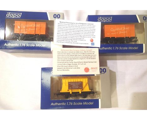 Three Dapol limited wagons for Burnham &amp; Dist Model Railway Club, Old Delabole Slate Co 88/110 and two Quantock Preservin