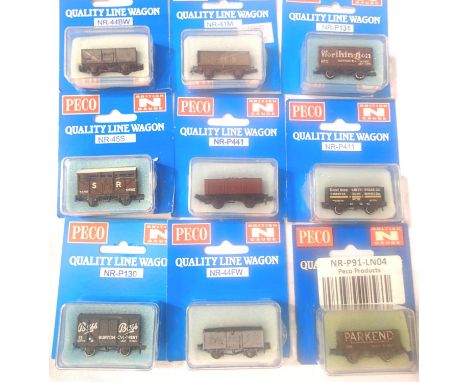Nine Peco N gauge wagons including Private Owner, cattle, opens etc, in excellent condition, boxed. P&amp;P Group 1 (£14+VAT 