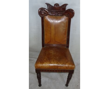 A 19th century chair by Henry Thomas Peters of Genoa: Italian, mahogany, the back carved with a Anathenion design flanked by 