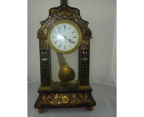 A 19th century French portico clock with mother-of-pearl and brass inlay