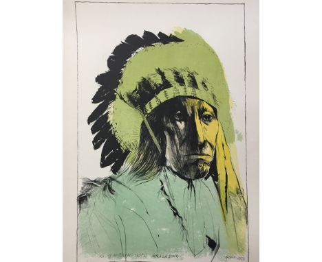 Leonard Baskin (American, 1922-2000):
Five large colour lithographs, portrait studies to inc American Indians etc, each hand-